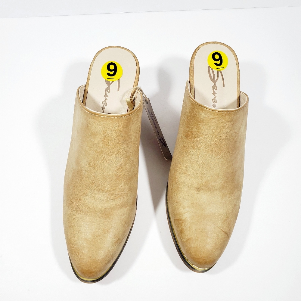 Seven 7 new tan pointy mules block heel shoes 9 - Picture 2 of 8